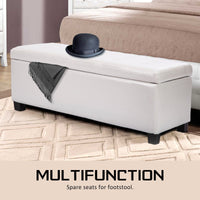 102cm Snow White Storage Ottoman Stool Leather Kings Warehouse 