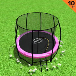 10ft Trampoline Free Ladder Spring Mat Net Safety Pad Cover Round Enclosure Pink Kings Warehouse 