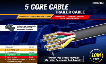 10M X 5 Core Wire Cable Trailer Cable Automotive Boat Caravan Truck Coil V90 PVC Kings Warehouse 