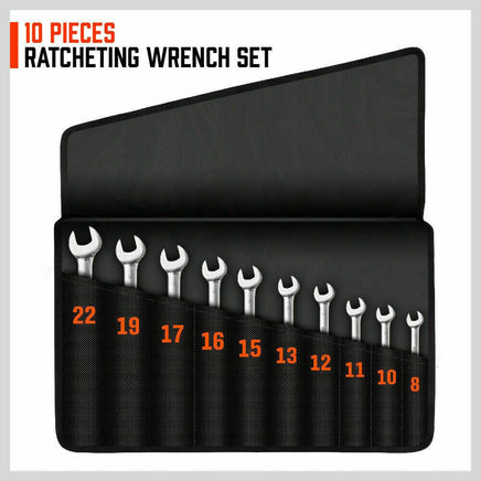 10Pc Flexible Head Ratchet Spanner Set Metric Wrench CRV With Carry Pouch 8-22MM Kings Warehouse 