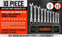 10Pc Flexible Head Ratchet Spanner Set Metric Wrench CRV With Carry Pouch 8-22MM Kings Warehouse 