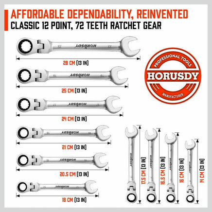 10Pc Flexible Head Ratchet Spanner Set Metric Wrench CRV With Carry Pouch 8-22MM Kings Warehouse 