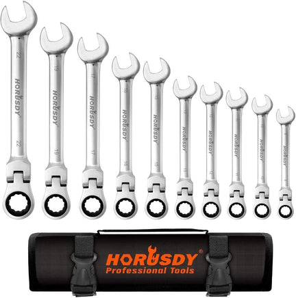 10Pc Flexible Head Ratchet Spanner Set Metric Wrench CRV With Carry Pouch 8-22MM Kings Warehouse 