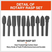 10Pc Rotary Bits Set Router Drill Bit Burr Wood Rasp File Drill Bits Wood Timber Kings Warehouse 