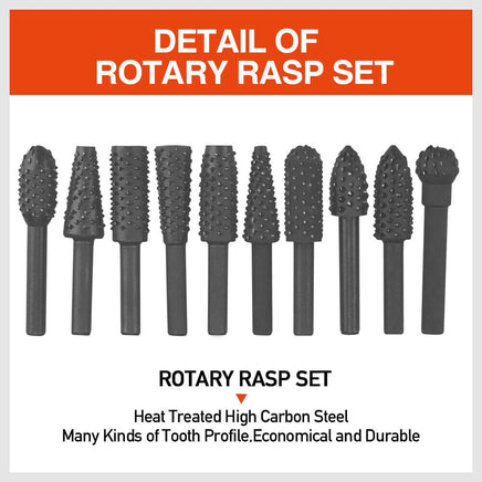 10Pc Rotary Bits Set Router Drill Bit Burr Wood Rasp File Drill Bits Wood Timber Kings Warehouse 