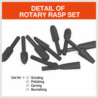 10Pc Rotary Bits Set Router Drill Bit Burr Wood Rasp File Drill Bits Wood Timber Kings Warehouse 