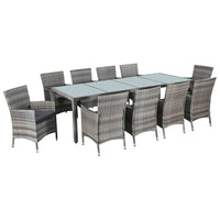 11 Piece Outdoor Dining Set with Cushions Poly Rattan Grey Kings Warehouse 