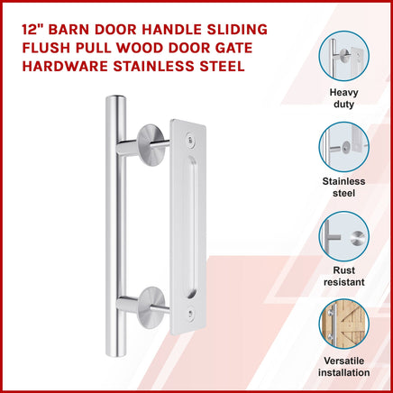 12" Barn Door Handle Sliding Flush Pull Wood Door Gate Hardware Stainless Steel Kings Warehouse 