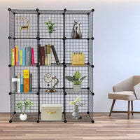 12 Cube Wire Grid Organiser Bookcase Storage Cabinet Wardrobe Closet Black Kings Warehouse 