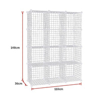 12 Cube Wire Grid Organiser Bookcase Storage Cabinet Wardrobe Closet White Kings Warehouse 