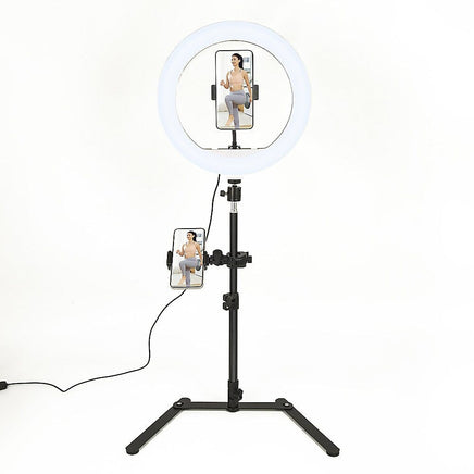 12 Inch LED Video Ring Light with Tabletop Light Stand and Phone Holder Black Kings Warehouse 