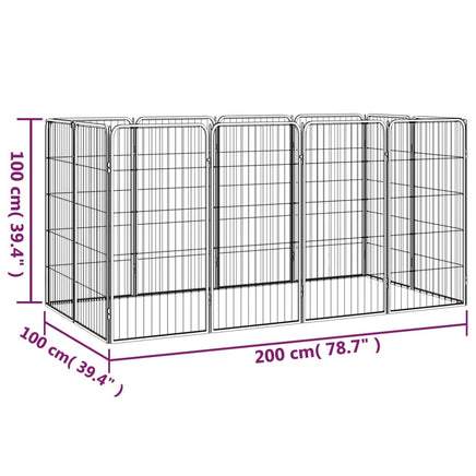 12-Panel Dog Playpen Black 50x100 cm Powder-coated Steel Kings Warehouse 
