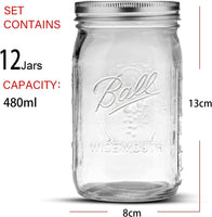 12 Pieces Canning Jars - 480ml Mason Jar Empty Glass Spice Bottles with Airtight Lids and Labels Appliances Supplies Kings Warehouse 