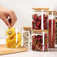 12 Pieces Glass Spice Jars for Kitchen Canisters with Airtight Bamboo Lids and Labels (250 ml) Appliances Supplies Kings Warehouse 