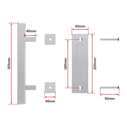 12" Square Pull and Flush Door Handle Set Stainless Steel Barn Door Hardware Kings Warehouse 