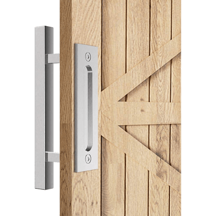 12" Square Pull and Flush Door Handle Set Stainless Steel Barn Door Hardware Kings Warehouse 