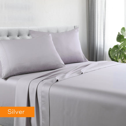 1200tc hotel quality cotton rich sheet set double silver Kings Warehouse 