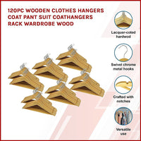 120pc Wooden Clothes Hangers Coat Pant Suit Coathangers Rack Wardrobe Wood bedroom furniture Kings Warehouse 
