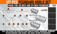 127Pc Pegboard Hooks Set Storage Baskets Organizer Hanger Inc. 4 Small Peg Board Kings Warehouse 