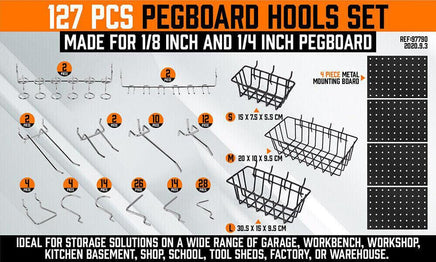 127Pc Pegboard Hooks Set Storage Baskets Organizer Hanger Inc. 4 Small Peg Board Kings Warehouse 