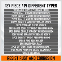 127Pc Pegboard Hooks Set Storage Baskets Organizer Hanger Inc. 4 Small Peg Board Kings Warehouse 