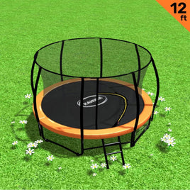 12ft Trampoline Free Ladder Spring Mat Net Safety Pad Cover Round Enclosure - Orange Kings Warehouse 
