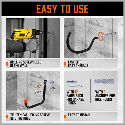 12Pc Wall Mount Hooks Set Heavy Duty Steel Garage Storage Rack Utility Hangers Kings Warehouse 