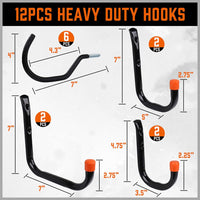 12Pc Wall Mount Hooks Set Heavy Duty Steel Garage Storage Rack Utility Hangers Kings Warehouse 