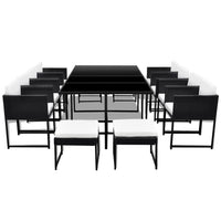 13 Piece Outdoor Dining Set with Cushions Poly Rattan Black Outdoor Furniture Kings Warehouse 