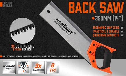 14" Back Saw Wood Hand Saw Woodworking Timber Plastic Cutting Ergonomic Handle Kings Warehouse 