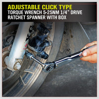 1/4" Drive Click Torque Wrench 5-25NM Ratchet Spanner Adjustable Hand Repair New Kings Warehouse 