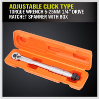 1/4" Drive Click Torque Wrench 5-25NM Ratchet Spanner Adjustable Hand Repair New Kings Warehouse 