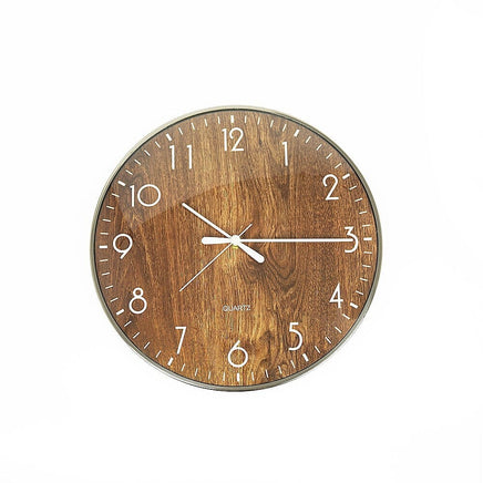 14-inch Round Wall Clock Silent Non-Ticking Quartz Battery Operated Wood Grain Kings Warehouse 