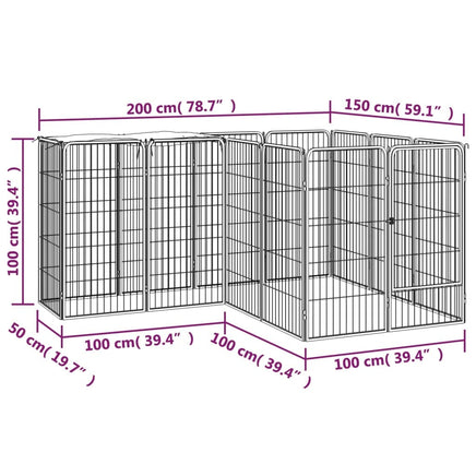 14-Panel Dog Playpen Black 50x100 cm Powder-coated Steel Kings Warehouse 