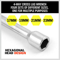 14" Wheel Brace Spanner 4-way Cross Wrench Car Tyre Nut 17 19 21 23mm Socket Kings Warehouse 