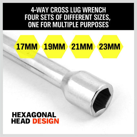 14" Wheel Brace Spanner 4-way Cross Wrench Car Tyre Nut 17 19 21 23mm Socket Kings Warehouse 