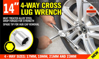 14" Wheel Brace Spanner 4-way Cross Wrench Car Tyre Nut 17 19 21 23mm Socket Kings Warehouse 