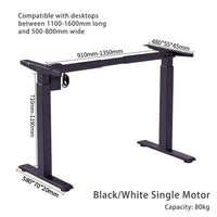 140cm Standing Desk Height Adjustable Sit Stand Motorised Black Single Motor Frame Black Top KingsWarehouse 