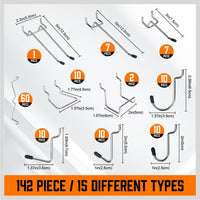 142Pc Pegboard Hooks Set Peg board Hanger Assortment Storage Trays Organizer Bin Kings Warehouse 