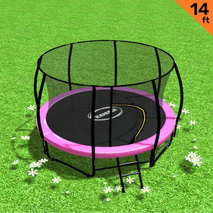 14ft Trampoline Free Ladder Spring Mat Net Safety Pad Cover Round Enclosure - Pink Kings Warehouse 
