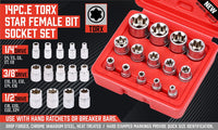 14Pc E Torx Socket Set Female Start Bit External Hex Torque E4-E24 With Case Kings Warehouse 