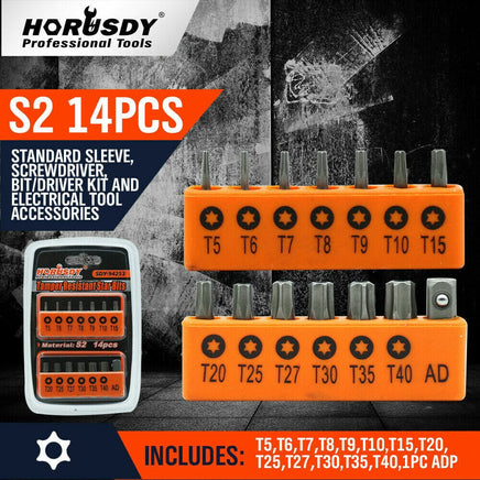 14Pc Torx Key Bit Set Tamper Proof Star Wrench Bits T5-T40 Socket Adapter S2 New Kings Warehouse 