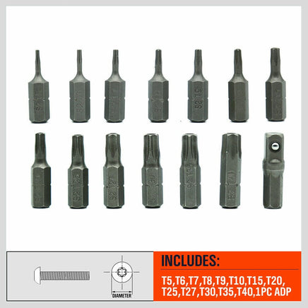 14Pc Torx Key Bit Set Tamper Proof Star Wrench Bits T5-T40 Socket Adapter S2 New Kings Warehouse 