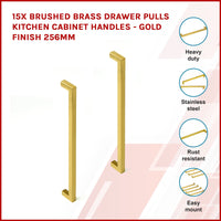 15x Brushed Brass Drawer Pulls Kitchen Cabinet Handles - Gold Finish 256mm Kings Warehouse 