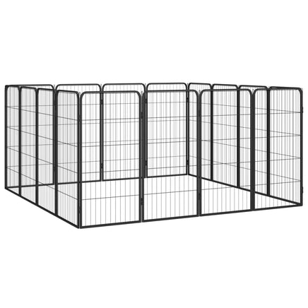 16-Panel Dog Playpen Black 50x100 cm Powder-coated Steel Kings Warehouse 