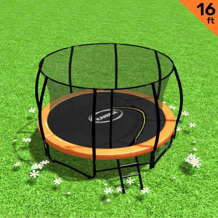 16ft Trampoline Free Ladder Spring Mat Net Safety Pad Cover Round Enclosure - Orange Kings Warehouse 