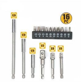 16Pc Socket Bit Adaptor Set Power Drill Nut Driver Extension Screwdriver Bits Kings Warehouse 