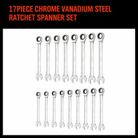 17Pc Ratchet Spanner Set Metric Combination Wrenches Open End Ring CR-V 8-24mm Kings Warehouse 