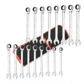 17Pc Ratchet Spanner Set Metric Combination Wrenches Open End Ring CR-V 8-24mm Kings Warehouse 