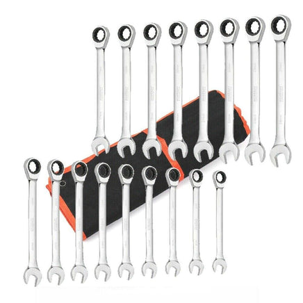 17Pc Ratchet Spanner Set Metric Combination Wrenches Open End Ring CR-V 8-24mm Kings Warehouse 